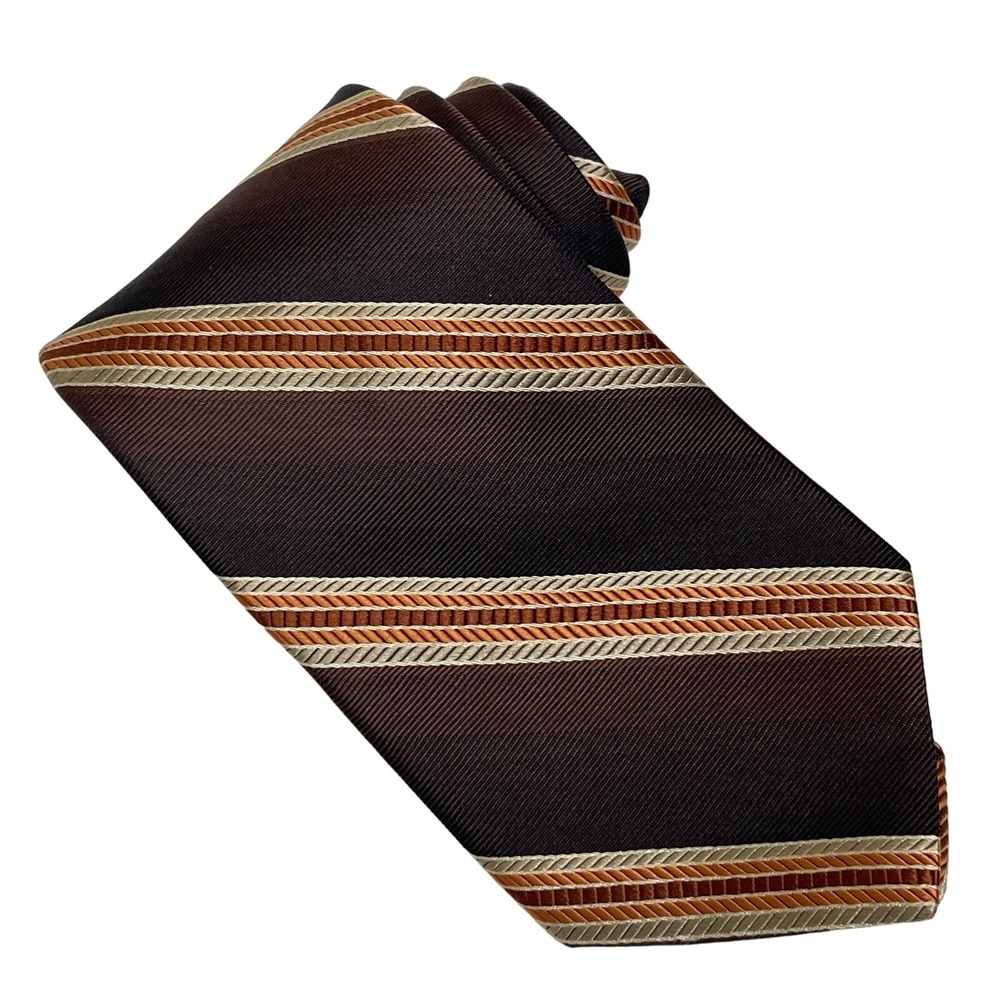 Murano Necktie 4in Brown Orange Repp Striped Silk Blend Classic Formal Business